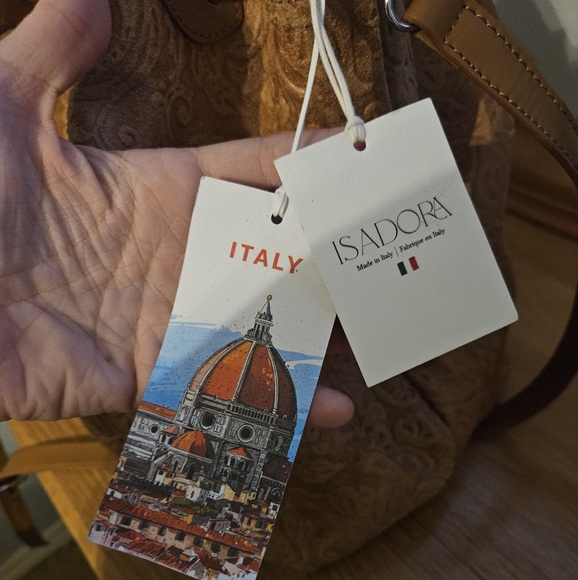 ISADORA ITALY Cuoio Tooled GENUINE Leather Large Bag Tote Purse NEW AUTHENTIC - Picture 7 of 9